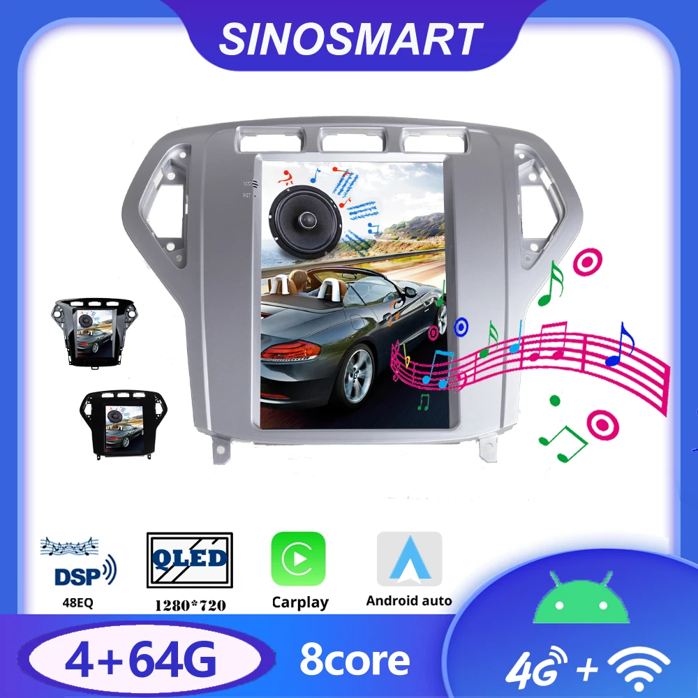 Фото Sinosmart Tesla стиль Автомобильный GPS мультимедийный навигационный плеер для Ford Mondeo mk4 радио 2007-2014 8 ядер Голосовое управление Andriod 10,0 №1