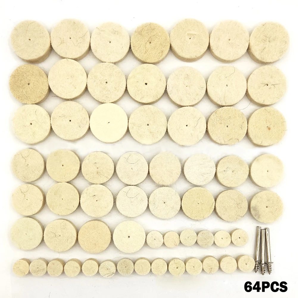 

64Pcs Grinding Polishing Buffing Round Wheel Pad Wool Felt 3mm Shank For Dremell Rotary Tools Accessories