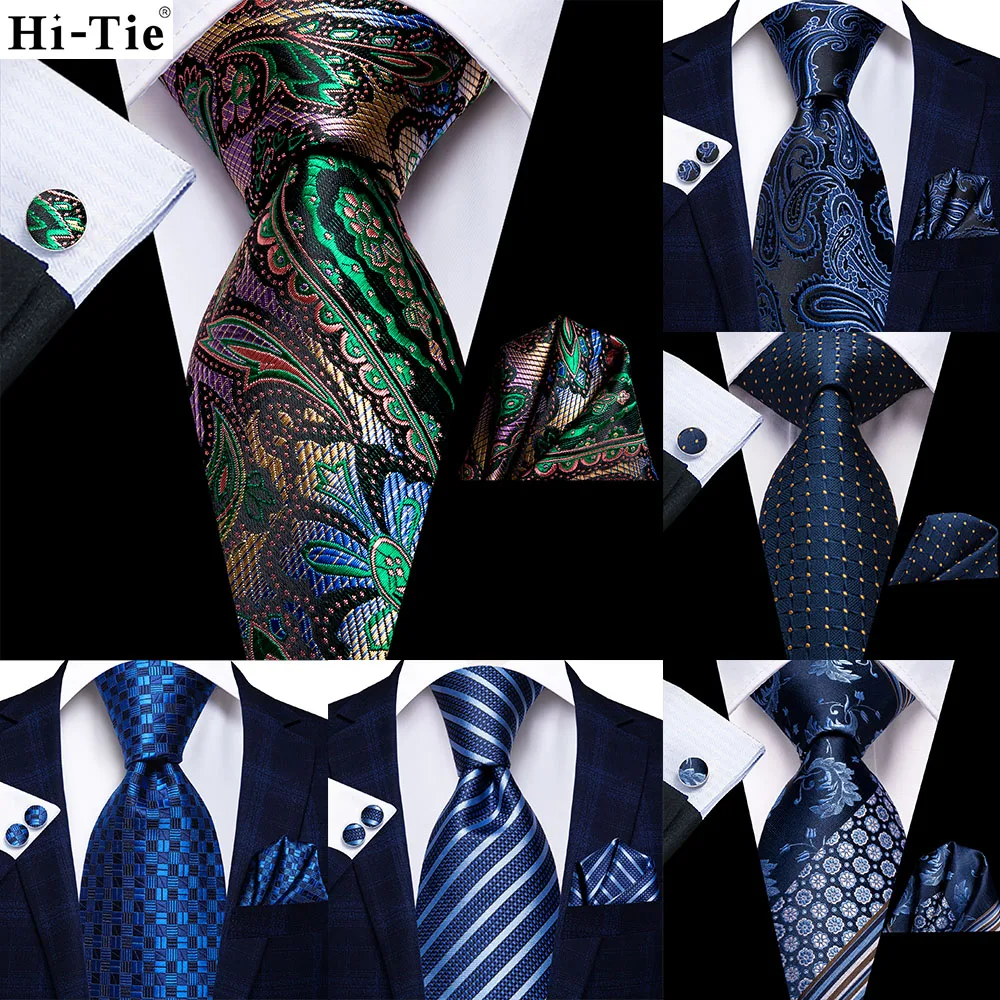 

Green Purple Paisley 63inch Silk Men Extra Long Ties for Men Woven Classic 160cm Men Necktie Pocket Square Set Cufflinks Hi-Tie