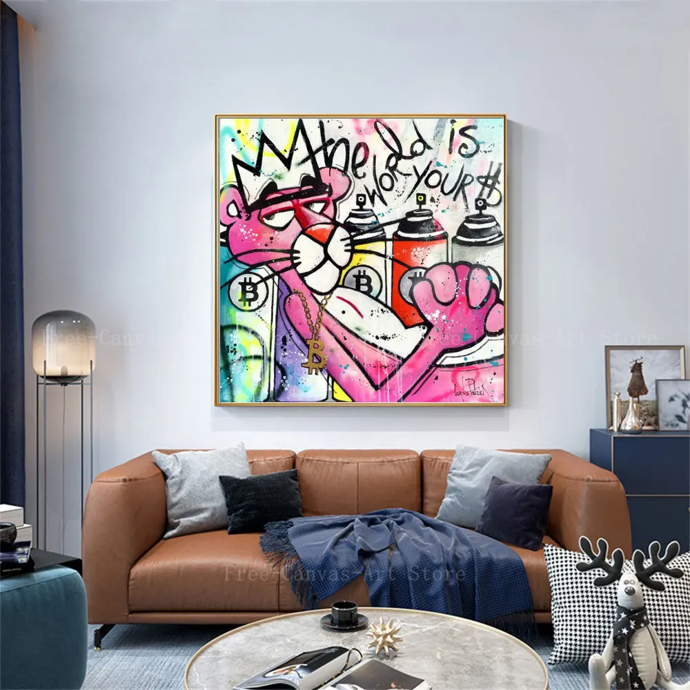 

Disney Cartoon Anime Graffiti Pink Panther Posters Canvas Painting Wall Art Prints Wall Pictures For Home Living Room Decor