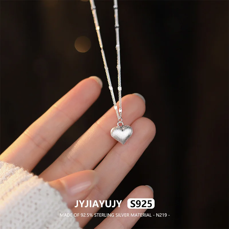 

JYJIAYUJY 100% Whole Original Sterling Silver S925 Necklace In Stock 10MM Frosted Surface Heart Design Jewelry Gift Daily N219