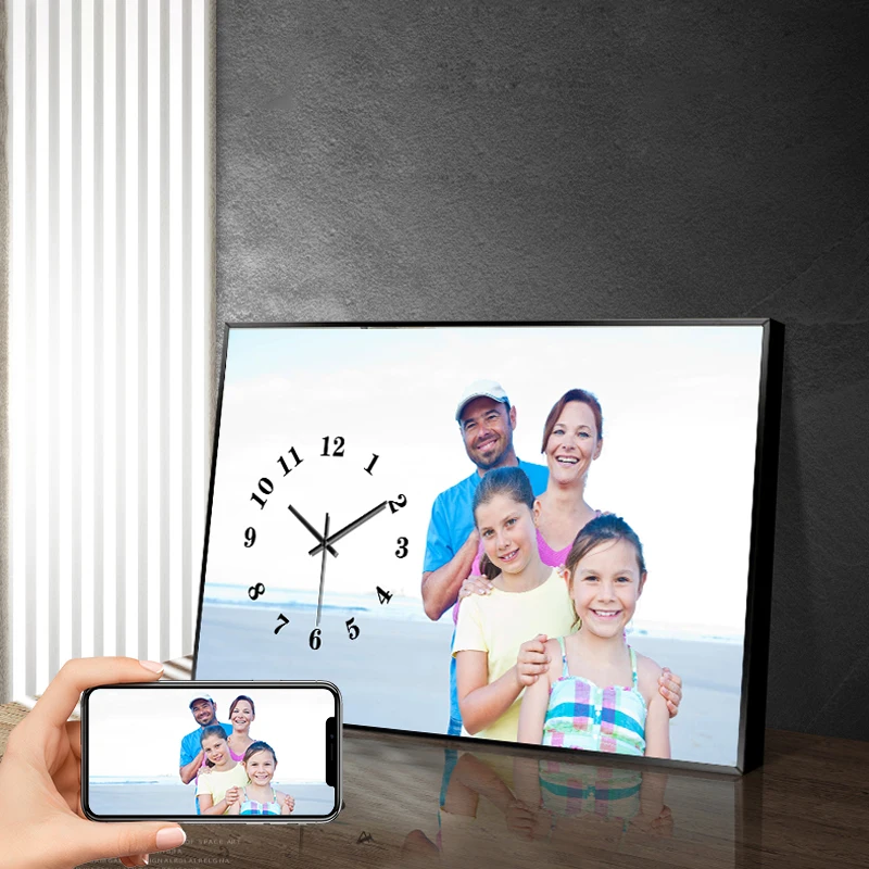 

Send Photos to Customize Art Clock Digital Wall Clock Aluminum Alloy Frame 25X40CM Tempered Glass Clock Silent Clock Family Gift