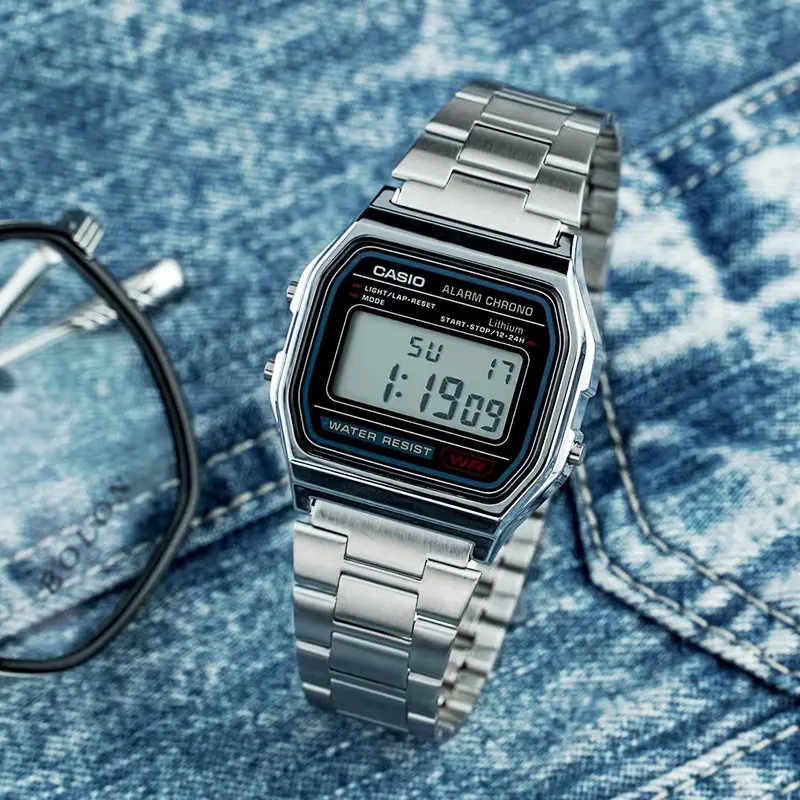 Фото Минималистичные ретро-часы Casio A158WA-1, цифровые наручные часы, водонепроницаемые, многофункциональные, повседневные, для студентов, подарочные часы №4