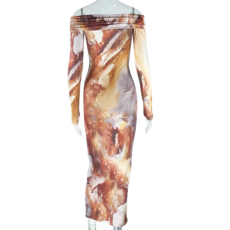 Женское облегающее длинное платье с принтом элегантное вечернее открытыми
