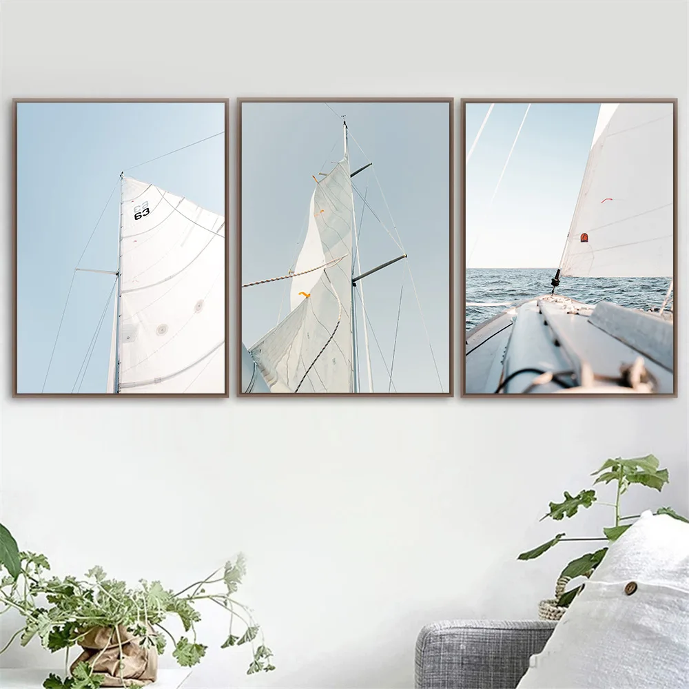 

Sailboat Canvas Painting Sailing Posters and Prints Ocean Boat Poster Horizon Print Nordic Wall Art Pictures Living Room Decor