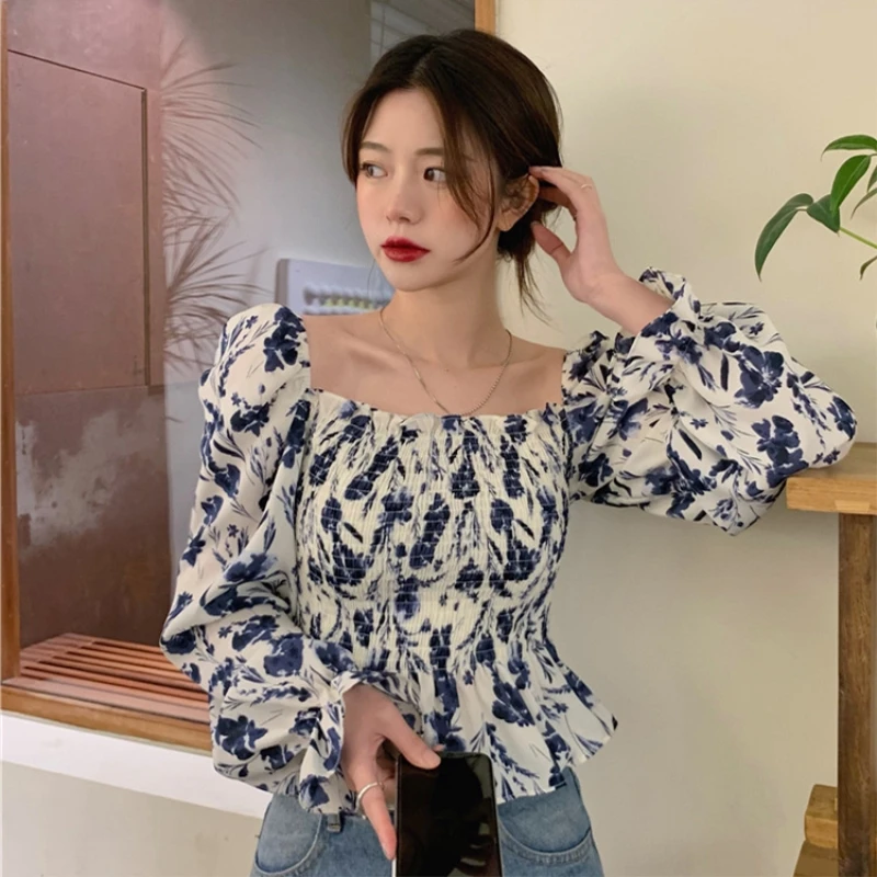 

Женская рубашка с открытыми плечами, весенний женский топ с цветочным принтом 2022
