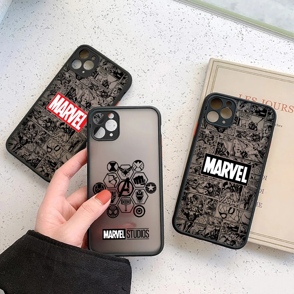 Фото Матовый полупрозрачный чехол Marvel Comics The Avengers для iPhone 17E 17 16 16E 15 14 13 12 11 Pro Max 17 Air 7 8 Plus XS Armor Cover №1