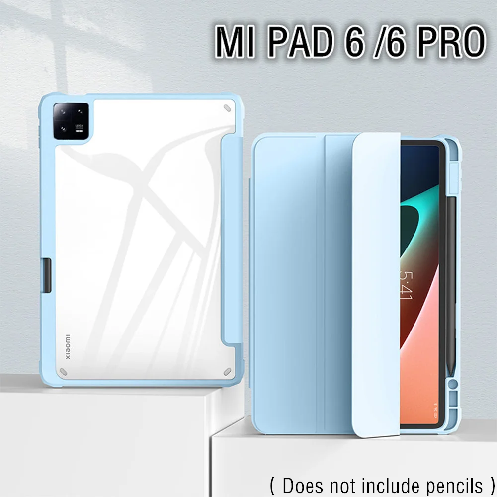 

For Xiaomi Mi Pad 6 Pro Case 11" Pencil Holder Transparent Back Stand Tablet Shell for Funda Xiaomi Pad 6 Case Mi Pad 6 Pro