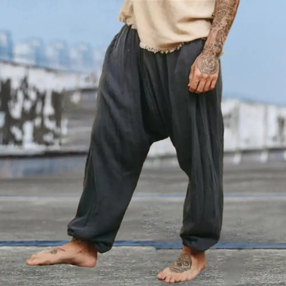 

Брюки-багги мужские свободного покроя, мягкие дышащие винтажные штаны с завязками на щиколотке, с эластичным поясом, с тонкими карманами, повседневные мешковатые