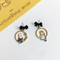 harong alice in wonderland earrings cute asymmetric enamel drop earrings for girl woman party jewelry accessories