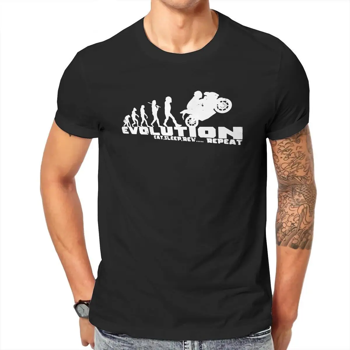 

Biker Evolution Motorcycle T Shirts Men Pure Cotton Novelty T-Shirt Crew Neck Tees Short Sleeve Tops Classic