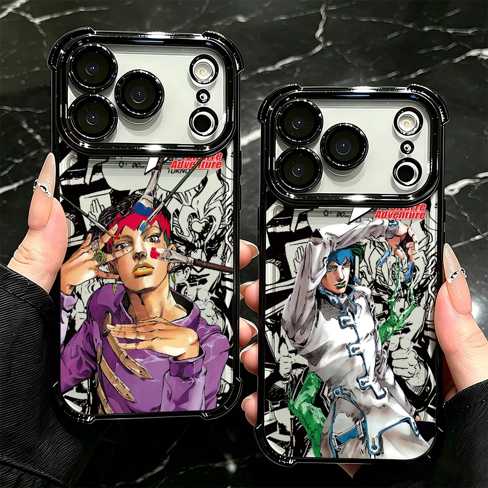 Фото Чехол для телефона с покрытием для iPhone 17, 17e, 16e, 16, 15, 14, 13, 12, 11 Pro Max, Mini, Plus, противоударный, с воздушной подушкой, крутой дизайн J-Jojo Bizarre Adventures №1