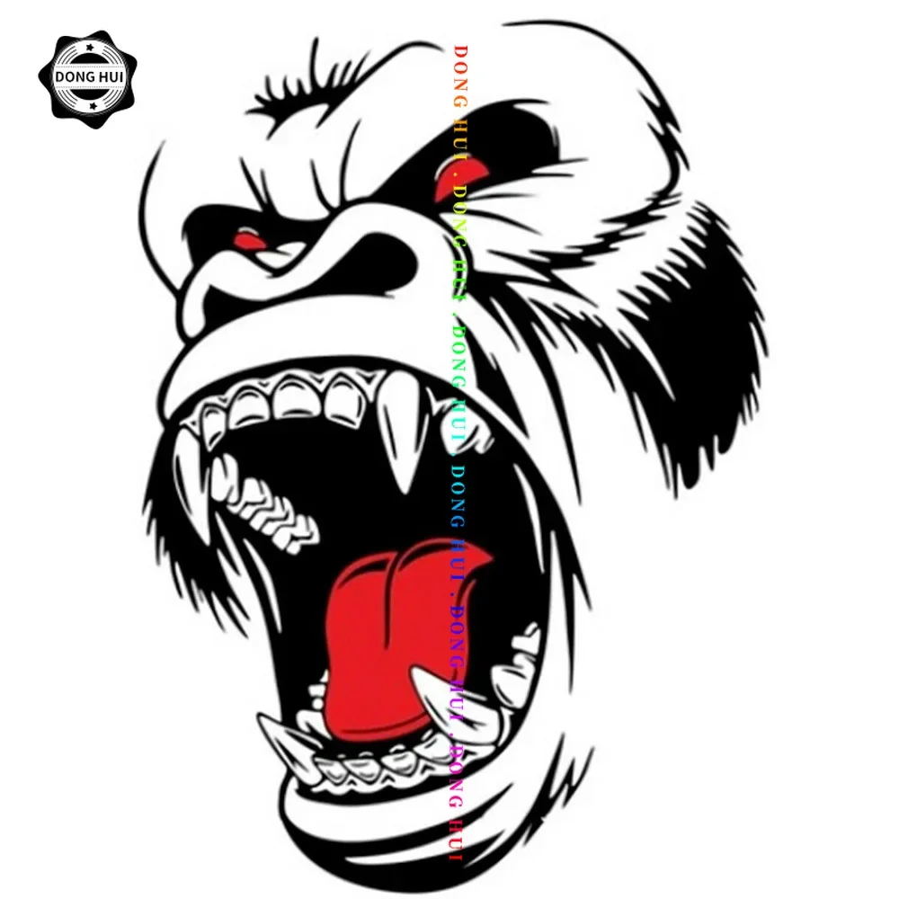 

Поворотная Золотая наклейка с головой обезьянки орангутанга, автомобильные наклейки, черно-белая декоративная наклейка из ПВХ King Kong для мотоцикла и внедорожника