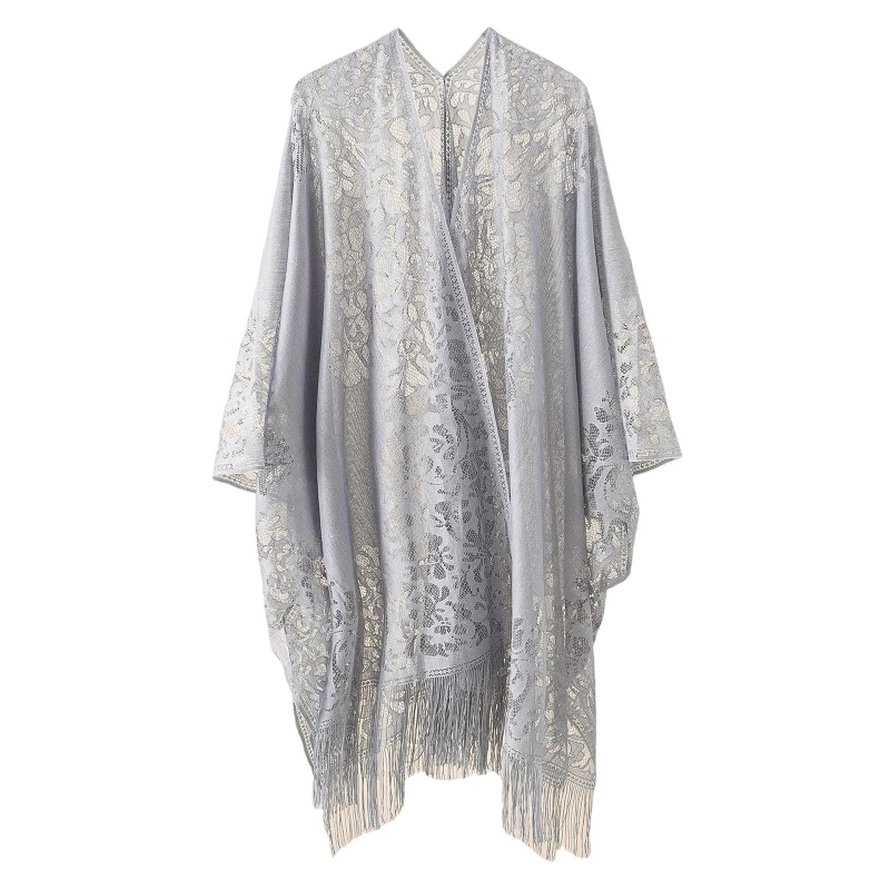 

Women Lace Bikini Cover Up Hollow Out Crochet Floral Tassel Cardigan Beach Cape X4YC