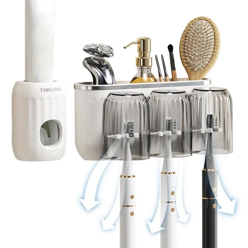 

Toothpaste Dispenser Toothbrush Rack Toothpaste Holder Organizer Self Adhesive Toothbrush Storage Organizer Brushing Holder For