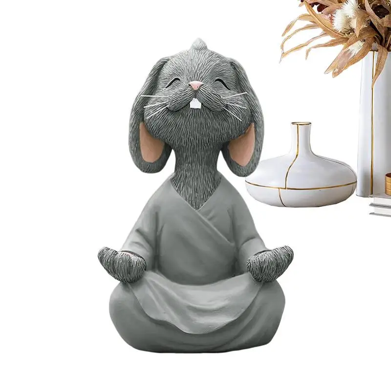 

Resin Rabbit Statue Meditating Zen Animal Sculpture Buddhism Yoga Gesture Casual Parlor Garden Decor Bonsai Desktop Ornament