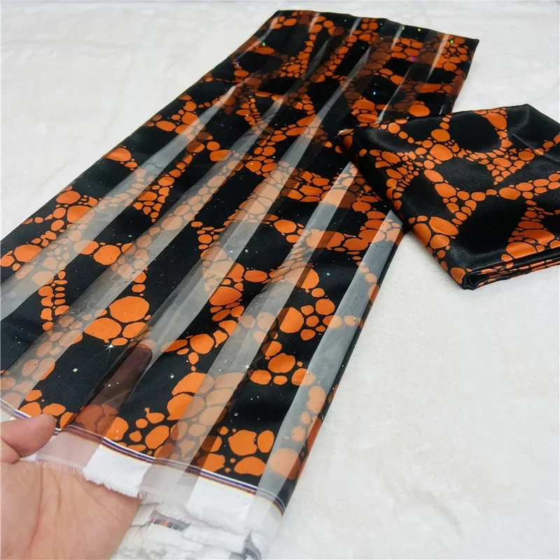 

Африканская восковая лента, шелковая восковая органза, Анкара, атласная ткань с бриллиантами, 4 ярда + 2 ярда, шифоновая ткань/модель для платья LY111604