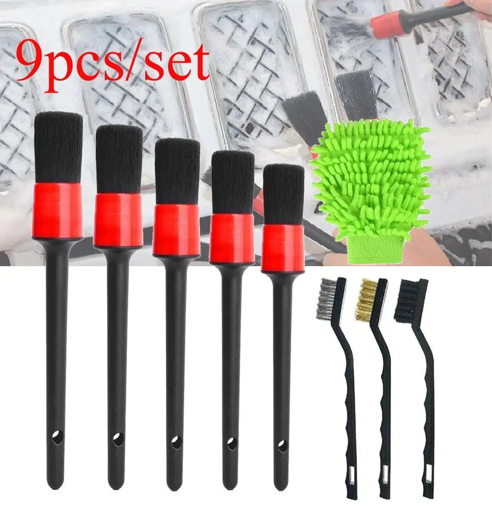 

9PC/Set Car Cleaning Car Detailing Brush Set Car Wash Detailing Brushes Car Interior Exterior Air Vents Detail Brush Wheel Clean