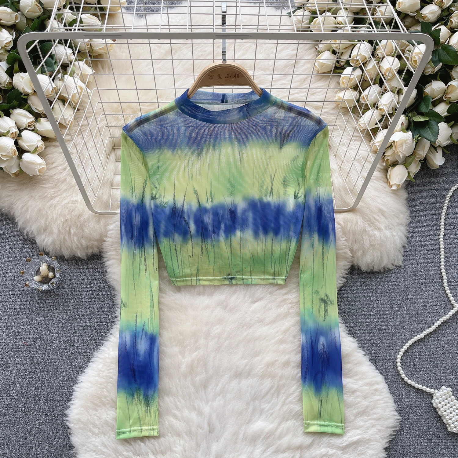 

Женский винтажный топ с принтом, тонкий топ с круглым вырезом