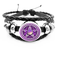 initial glamour purple triple moon goddess pentagram snap button bracelet witchcraft supernatural black bracelet jewelry