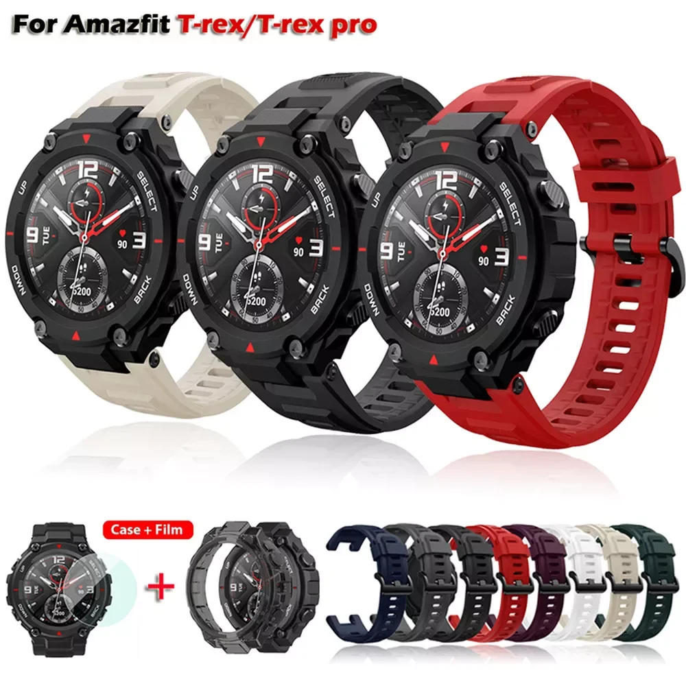 

Watch Strap For Amazfit T-Rex Pro Strap Silicone Strap For Amazfit T Rex Strap With Protector Case Protector Film
