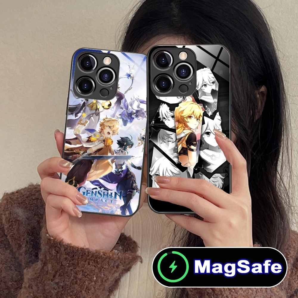 Ударопрочный чехол для мобильного телефона Genshin Aether iPhone 16 15 14 13 12 11 Pro Max Plus Mini MagSafe