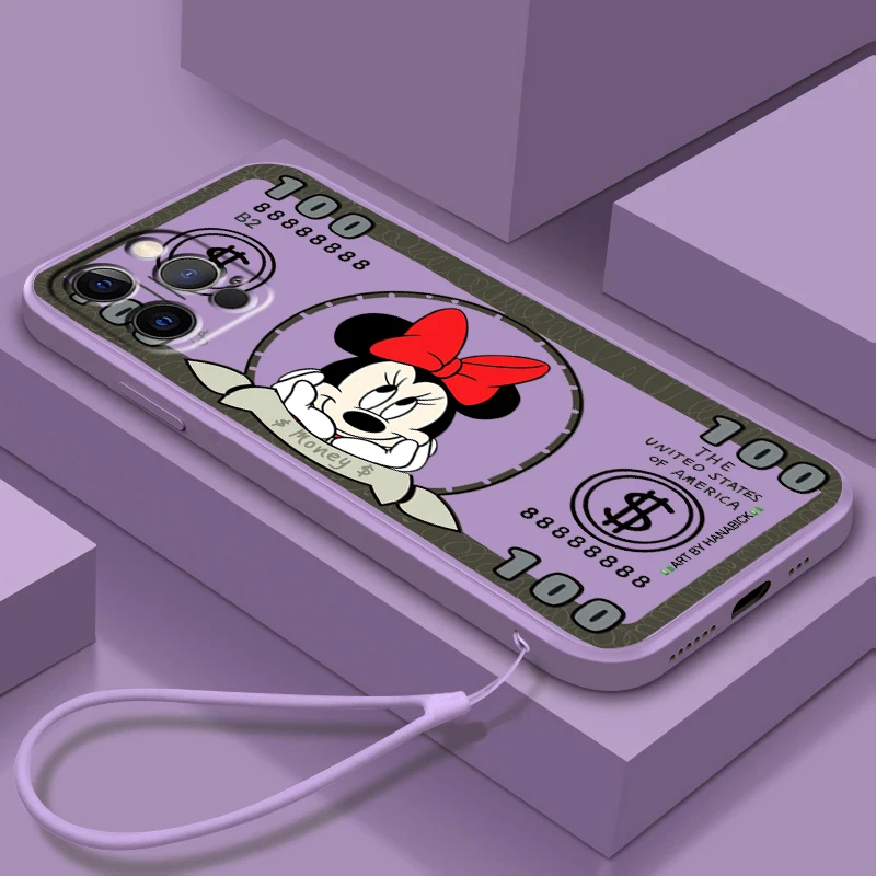 

Phone Case For Apple iPhone 14 13 12 Mini 11 XS Pro Max X XR SE 2020 Plus Cover Mickey Minnie Stitch Dollar Liquid Rope Funda