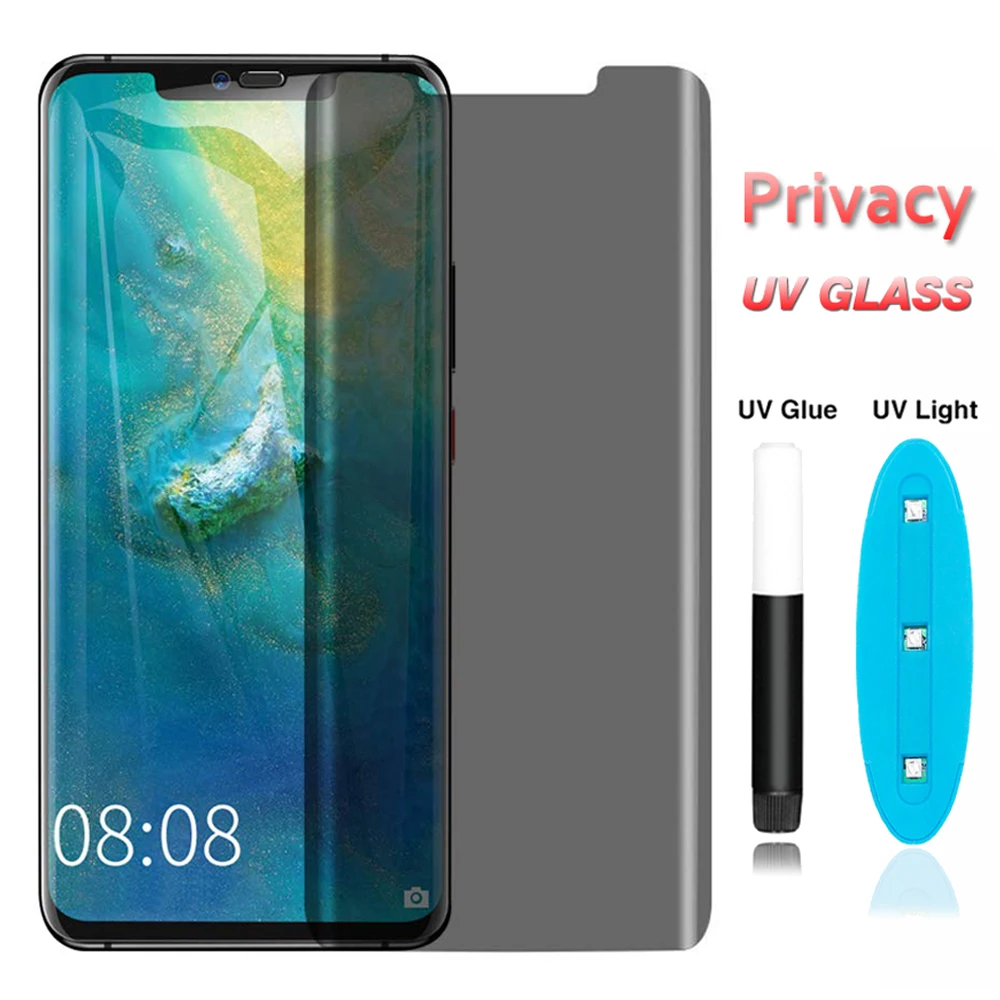 Фото 2 шт. Защитное стекло с УФ-покрытием и полным клеевым слоем для Huawei Mate 20 30 40 50 RS Nova 7 8 9 10 11 Pro + антишпионская защита экрана №1