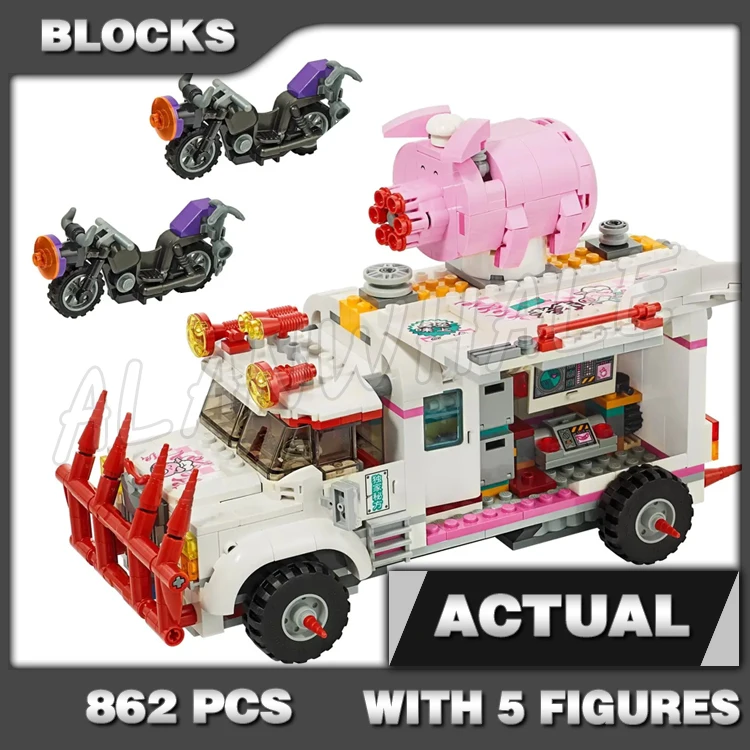 

862pcs Monkey Pigsy Food Truck Wacky Vehicle Front Fender Uncle Qiao 11542 Building Blocks Toys Compatible With Model
