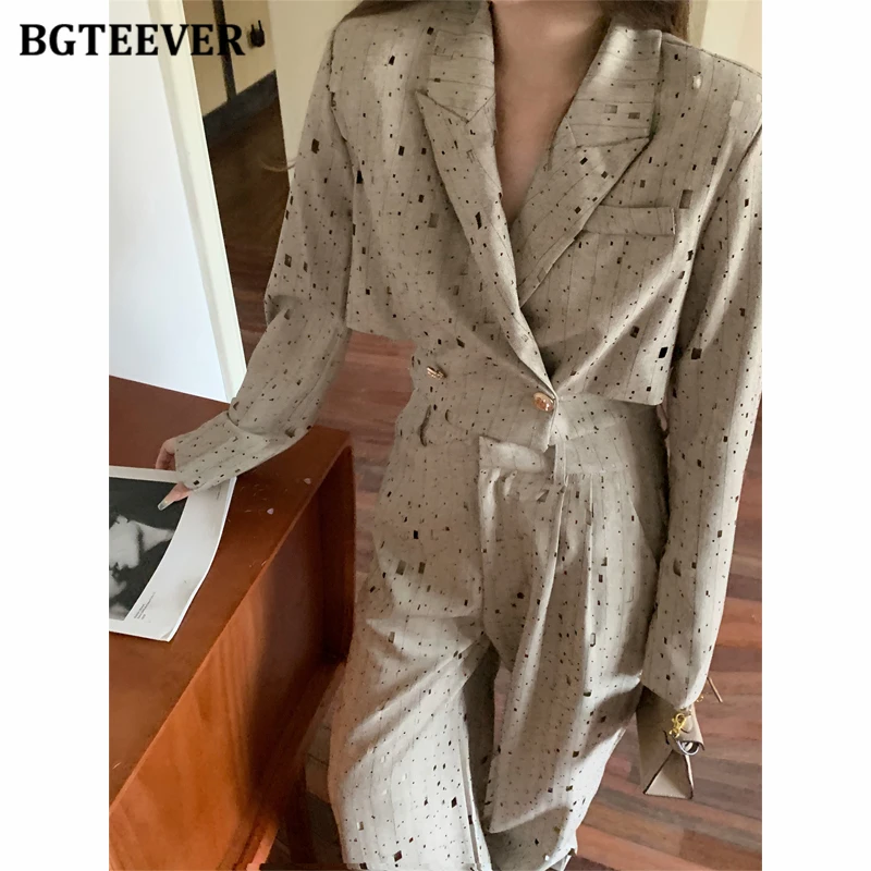 Пиджак BGTEEVER женский с принтом свободный двубортный пиджак длинным рукавом и