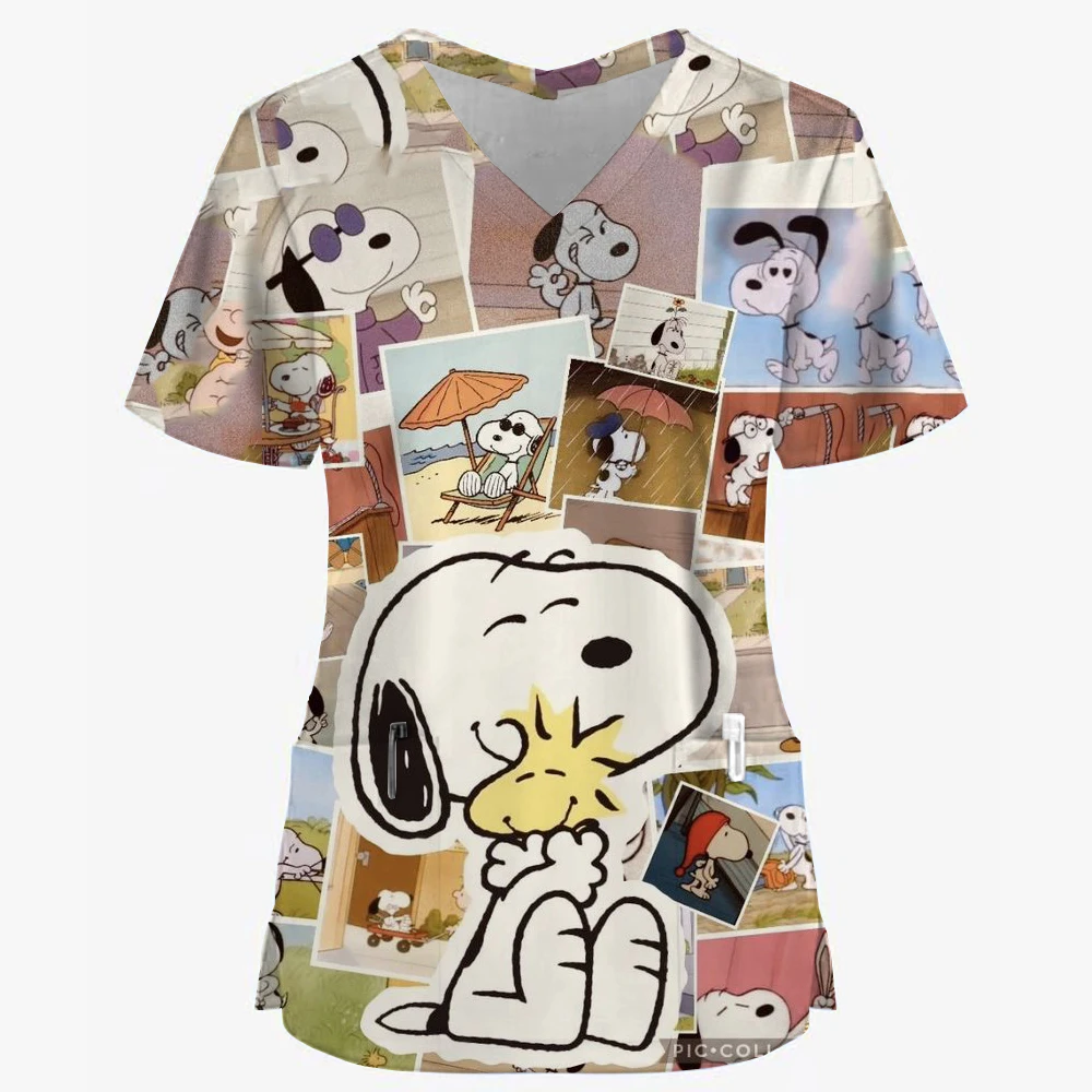 Униформа медсестры Snoopy с мультяшным принтом и V-образным вырезом карманы скрабы