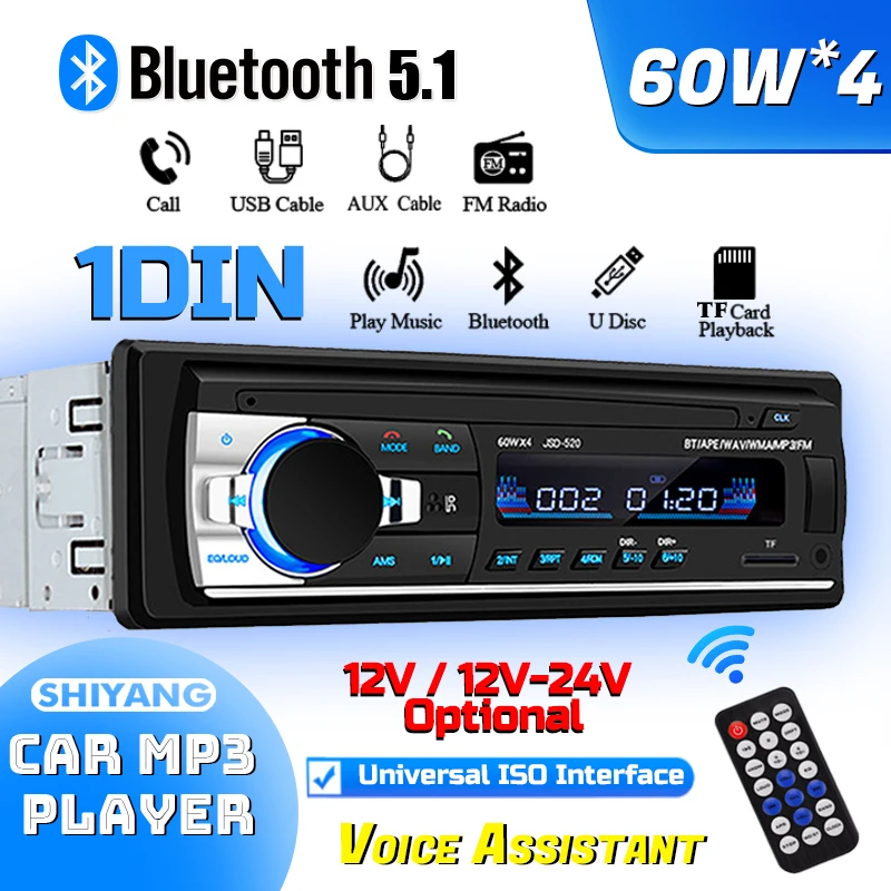 

(Factory Direct Sales) Car Mp3 Player Stereo 60W*4 12v/24v Car Truck Usb/Tf/Fm/Aux Bluetooth Audio Radio