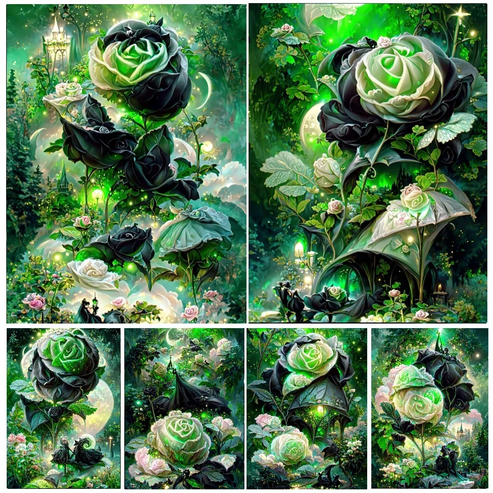 

Алмазная живопись, Новое поступление, черная Роза, полная Алмазная вышивка, Монтроза, замок, цветок, мозаика, наборы для вышивки крестиком, д...