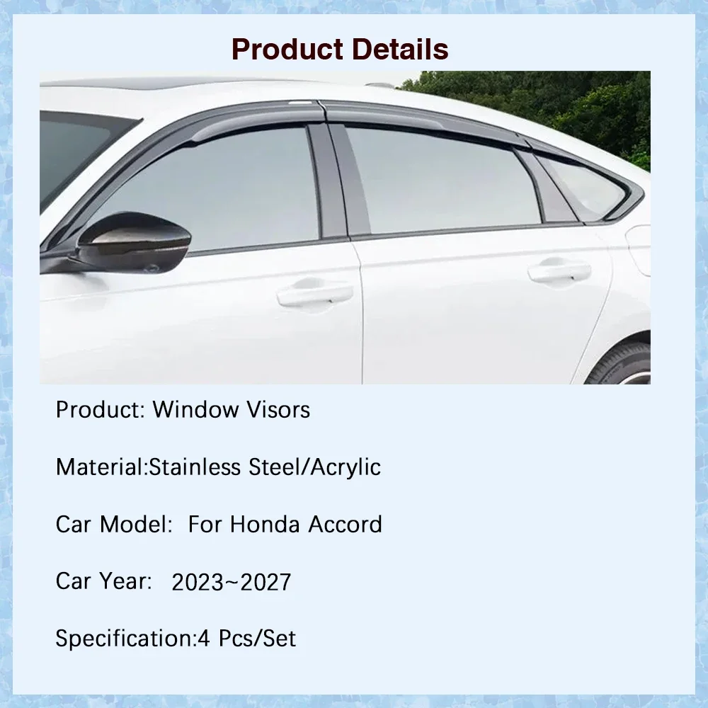 Автомобильный оконный козырек для Honda Accord 11th CY1 CY2 2023 2024 2025 2026 2027 Водонепроницаемый