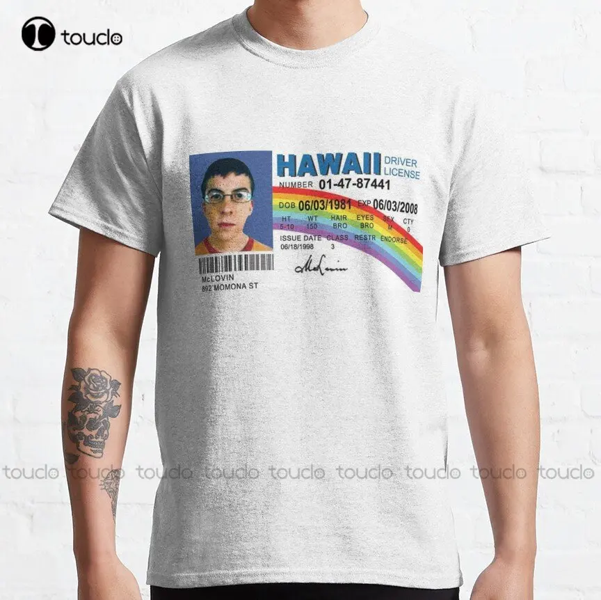 

Mclovin-высококачественная Классическая футболка Superbad, фильм, Geek, Nerd, Гаваи, лицензия Классическая футболка мужская футболка индивидуальный подарок