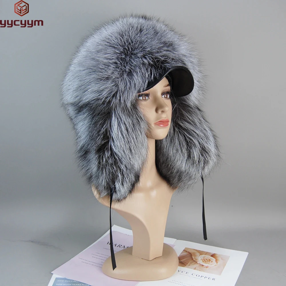 Bomber Hats Winter ladies Warm Russian Ushanka Hat with Ear Flap Pu Leather Fur Trapper Cap Earflap for Women