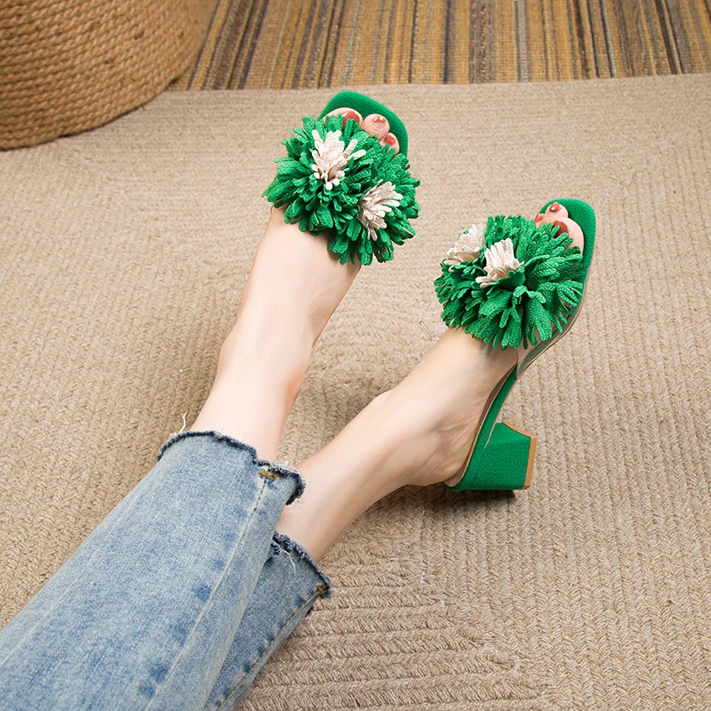 

Женские модельные шлепанцы с открытым носком, туфли на высоком каблуке с бахромой и украшением, сланцы для вечерние, летняя Классическая об...