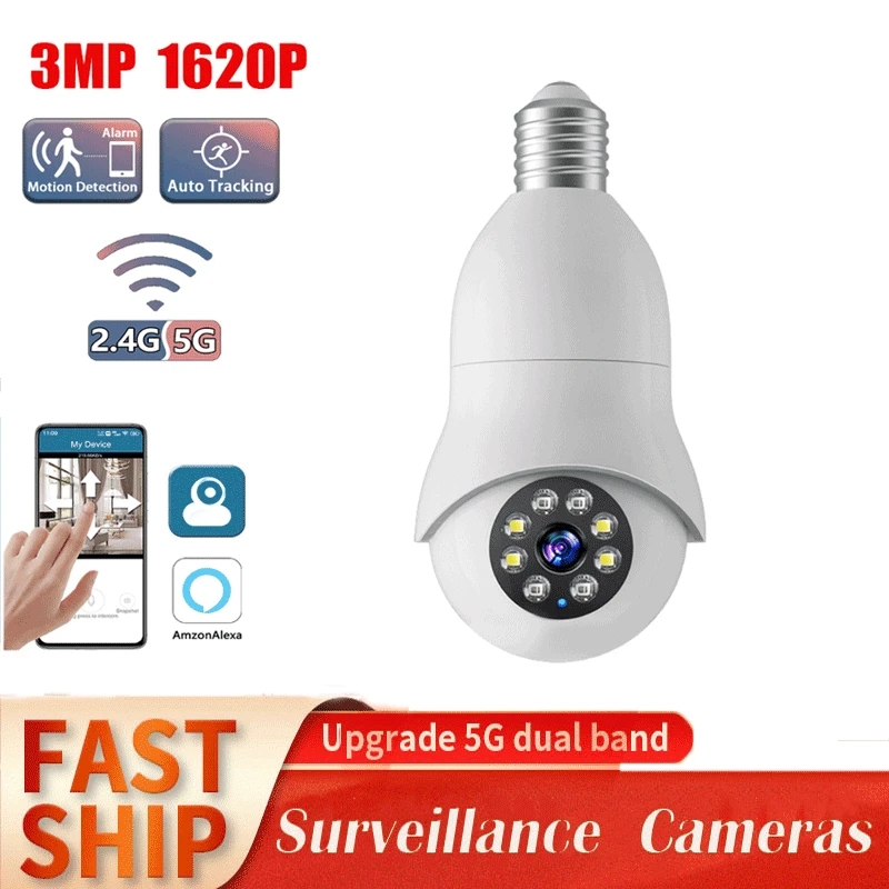 

Home Security Camera 5Ghz WiFi Bulb Camera 3MP Indoor Security Camera Night Vision&Motion Detection 2 Way Audio Light Bulb Cam