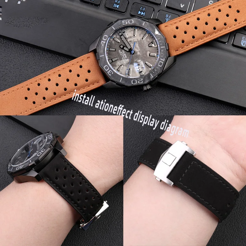 22mm Cow Genuine Leather Watchband For TAG Heuer CARRERA Series Watch Strap Wrist Bracelet Folding Buckle Accessories enlarge