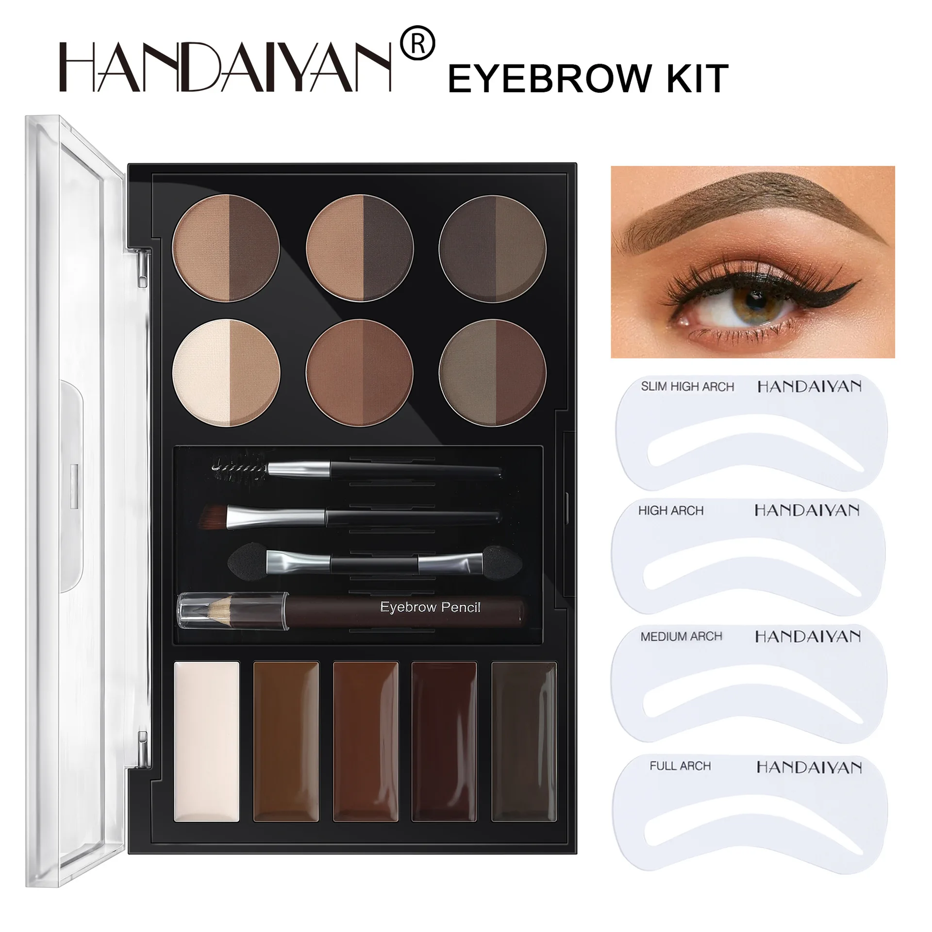 

HANDAIYAN 12 Colors Eyebrow DYE Powder 5 Colors Eyebrow Cream GEL Palette With Eyebrow Pencil Brush Cards Waterproof Makeup Kit