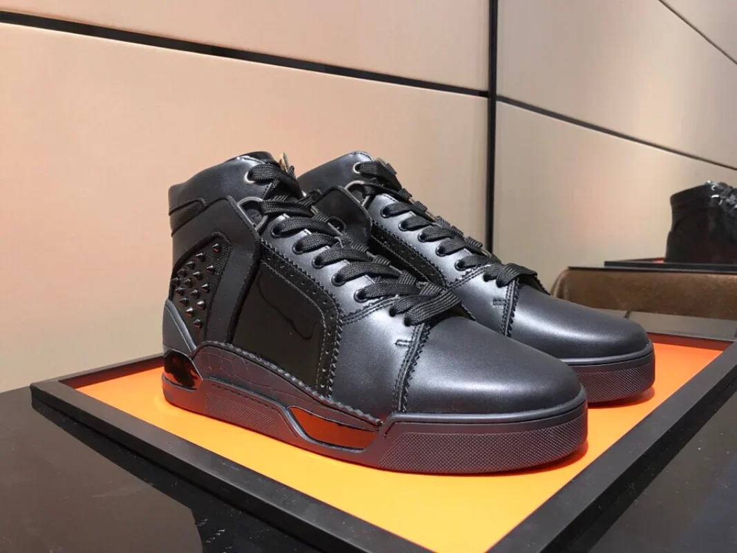 

Men's Luxury Brand Shoes Designer Casual Black Sneakers Party Leather Red Sole Men's High Top Plus Size