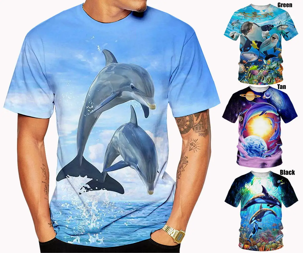 Мужская футболка с коротким рукавом и 3D-принтом дельфина в стиле хип-хоп