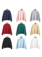 women kintted autumn simple casual sweatshirt round pullover female hoodies long sleeve loose solid colour outwear tops