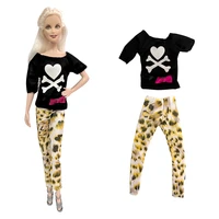 nk official 1 pcs fashion outfit black shirt leopard print trouseres clothes for barbie doll accessories dressing up toys