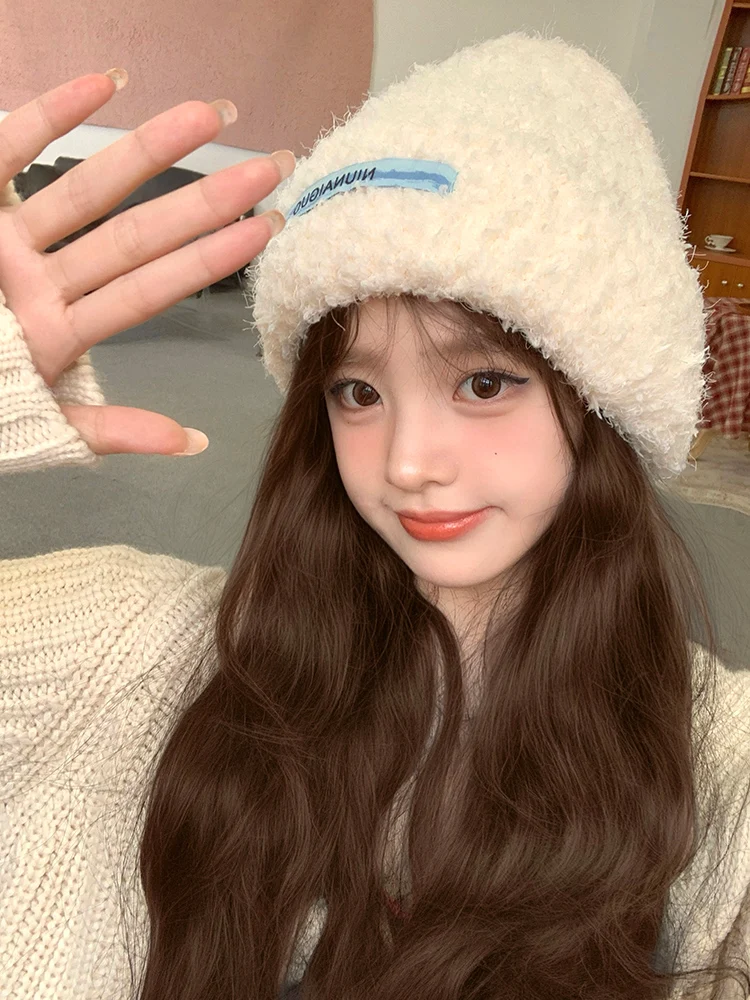 Вязаная шерстяная шапка женская осенне-зимняя корейская модная ретро большая