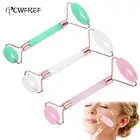 Нефритовый массажер для подтяжки лица, каменный ролик инструмент для похудения, тонкого подбородка, ухода за кожей лица, розовый КВАРЦЕВЫЙ Природный кристалл камень