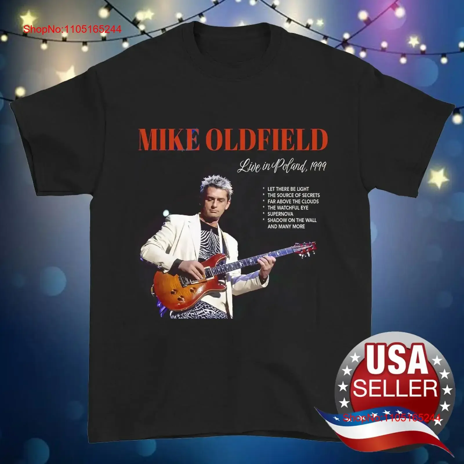Фото Черная футболка с плакатом Mike Oldfield, все размеры от S до 45Xl XZ687, винтажная стильная повседневная мягкая уличная одежда, универсальная растянутая одежда №1