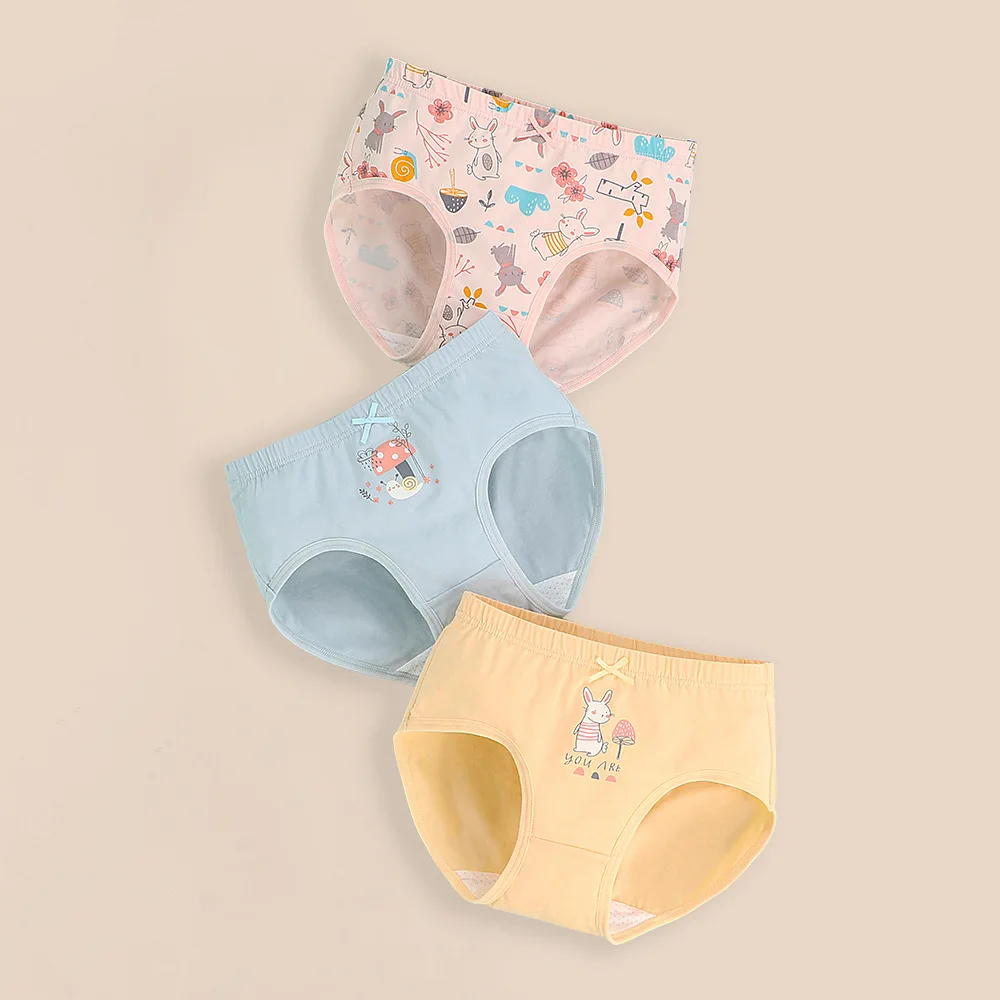 

3pcs Kid Brief Underwear Girls Short Panties Mushroom Painting Underpants Size 100-160 Children Cotton Soft Thin Briefs