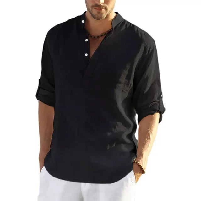 New2022 New Men's Casual Blouse Cotton Linen Shirt Loose Tops Long Sleeve Tee Shirt Spring Autumn Casual Handsome Men's