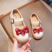2022 spring new childrens leather shoes for girl sweet red bow spot princess korean style kids fashion versatile school shoes